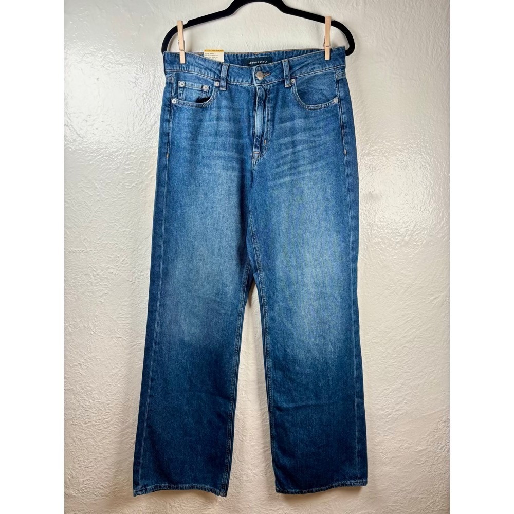 New Aeropostale Wide Leg Jeans Dark Wash 8 High Rise Baggy Y2K Skater Indie Boho